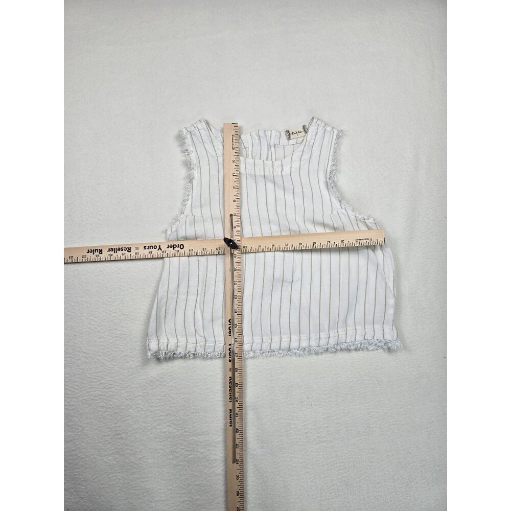 Altard State White Khaki Striped Fringe Hem Tank Top S Linen Blend Minimalist - Picture 5 of 5